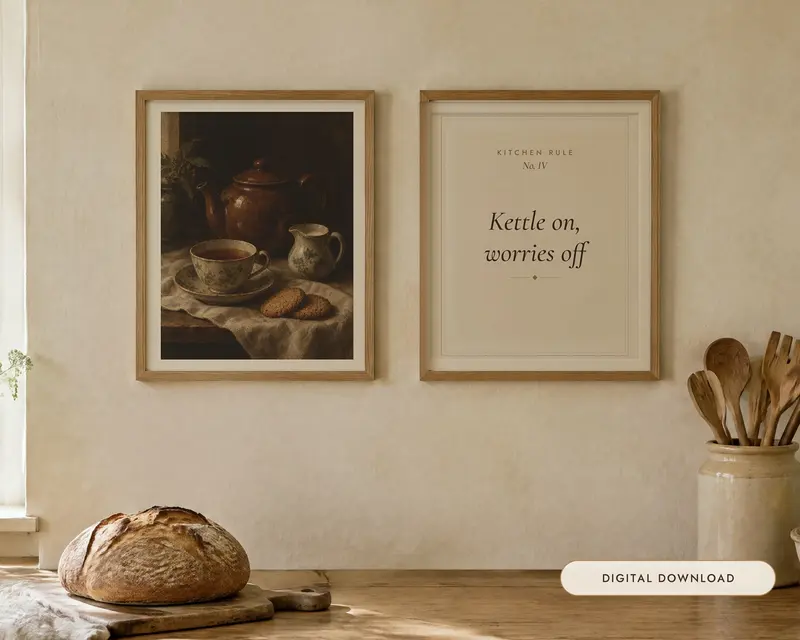 The Teapot Kitchen Print Set of 2, shown in a room
