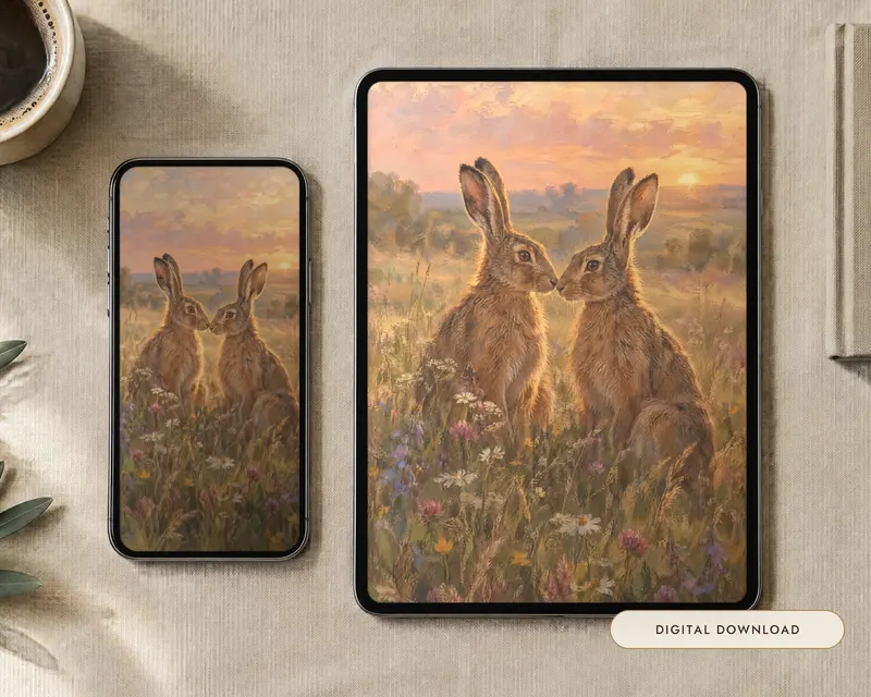 Two Hares Wallpaper, shown in a room