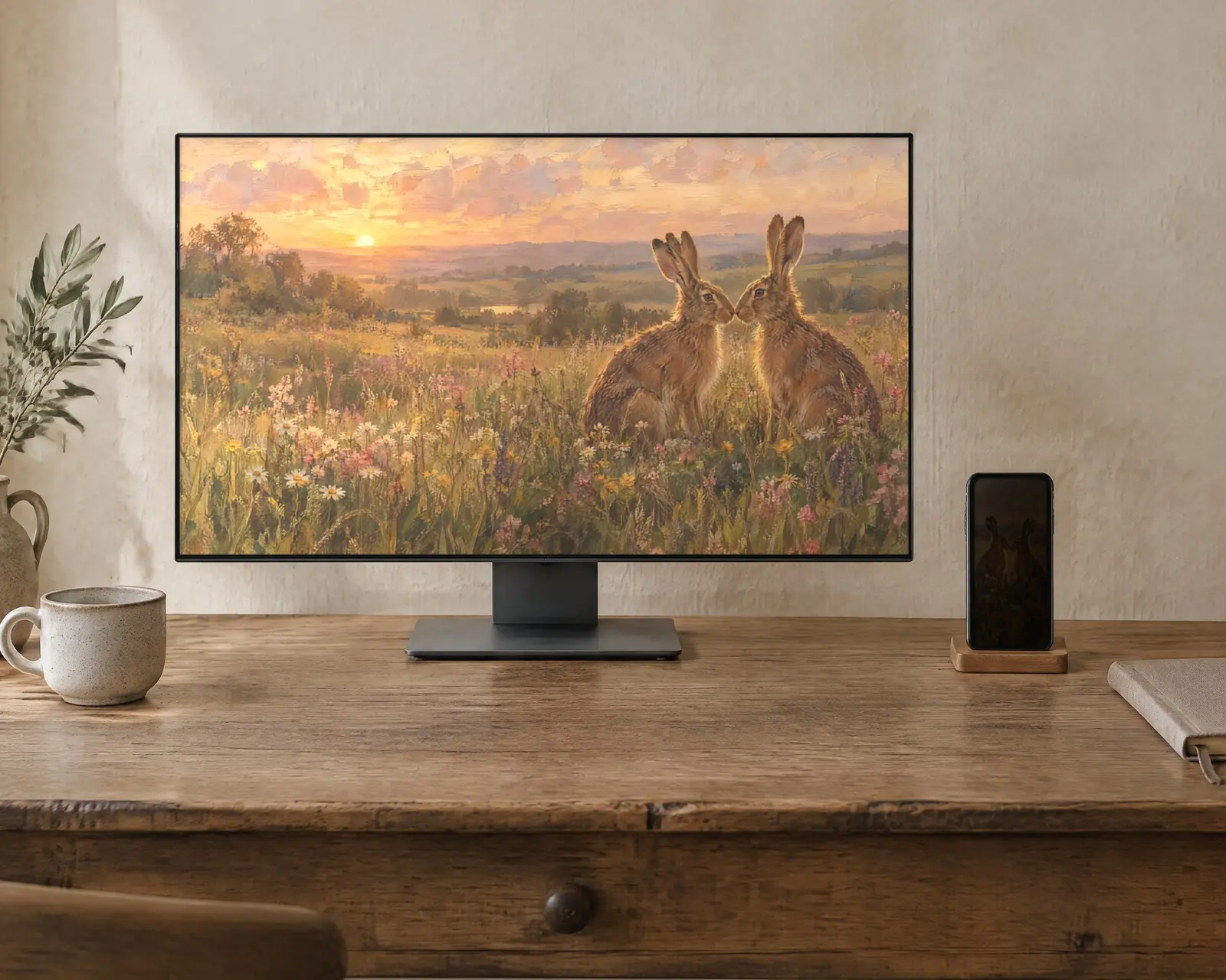 Two Hares Wallpaper, shown in a second room