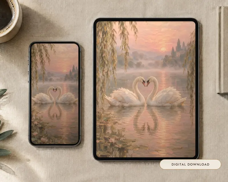 Two Swans Wallpaper, shown in a room