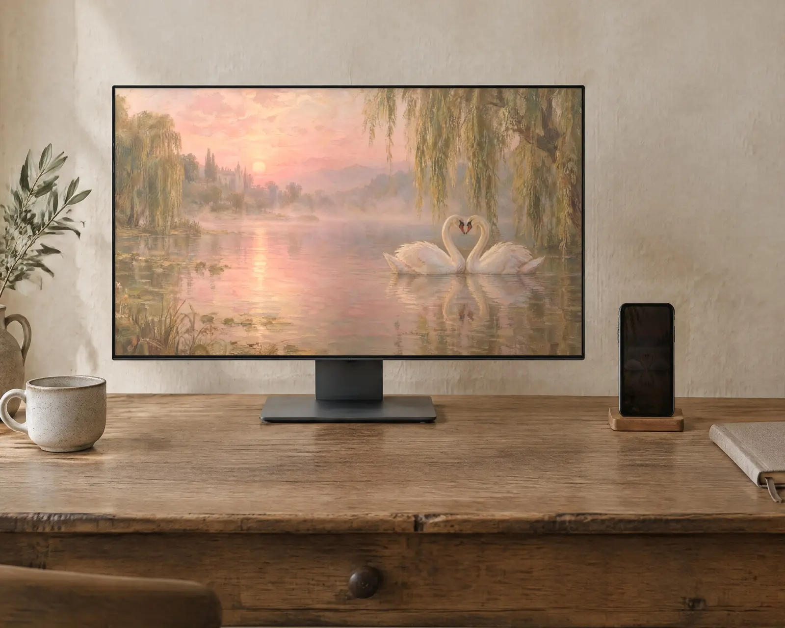 Two Swans Wallpaper, shown in a second room