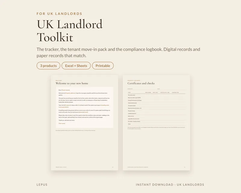 UK Landlord Toolkit, template preview