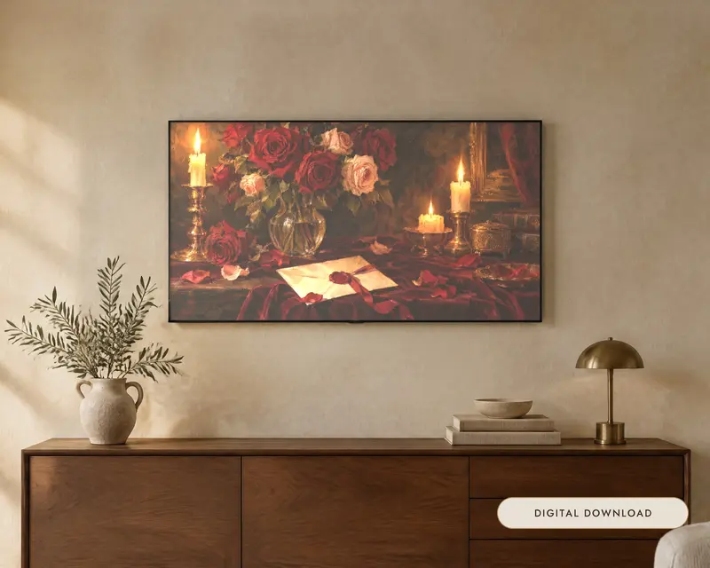Valentines Frame TV Art Set of 7, shown in a room