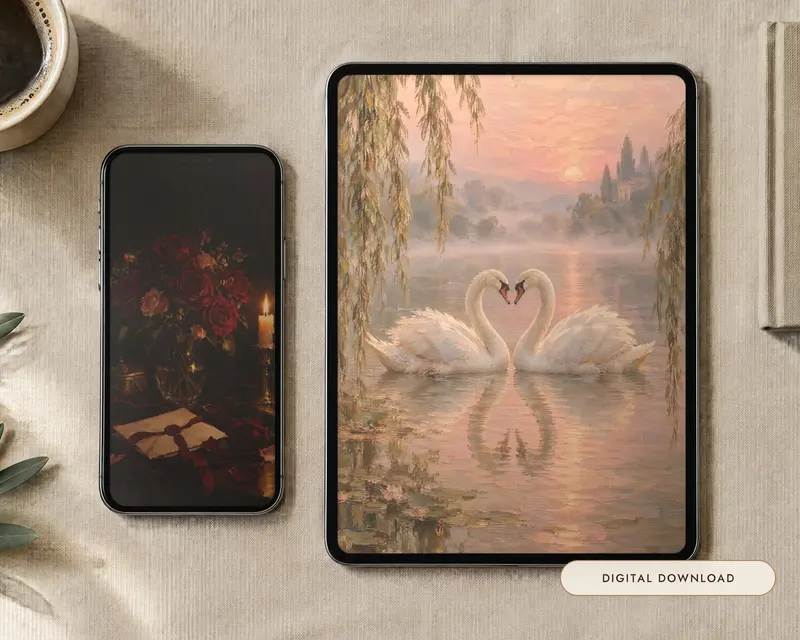 Valentines Wallpaper Bundle, 7 Oil Paintings, shown in a room