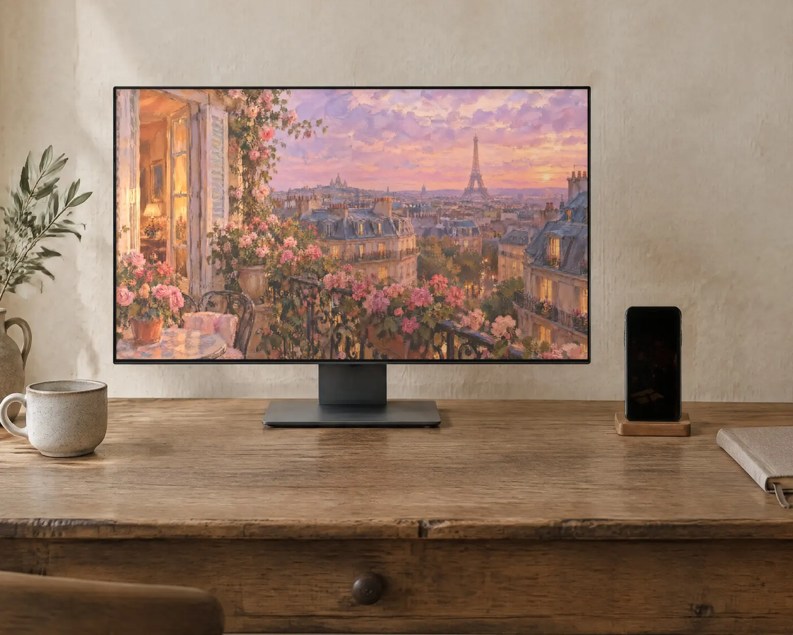 Valentines Wallpaper Bundle, 7 Oil Paintings, shown in a second room