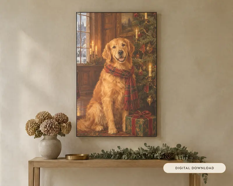 Vertical Christmas Dogs and Cats Set of 4, shown in a room