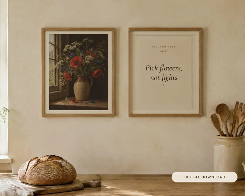 Wildflowers in a Jug Kitchen Print Set of 2, shown in a room