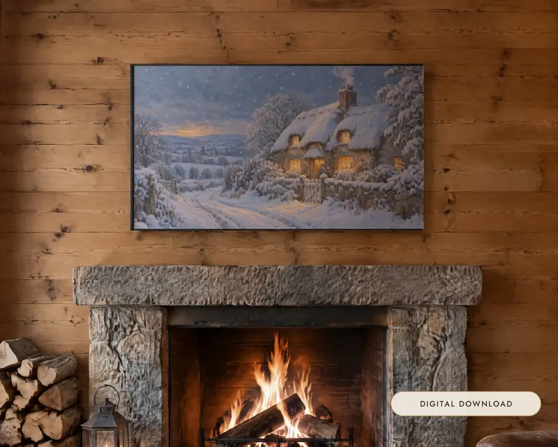 Winter Frame TV Art Set of 7, shown in a room