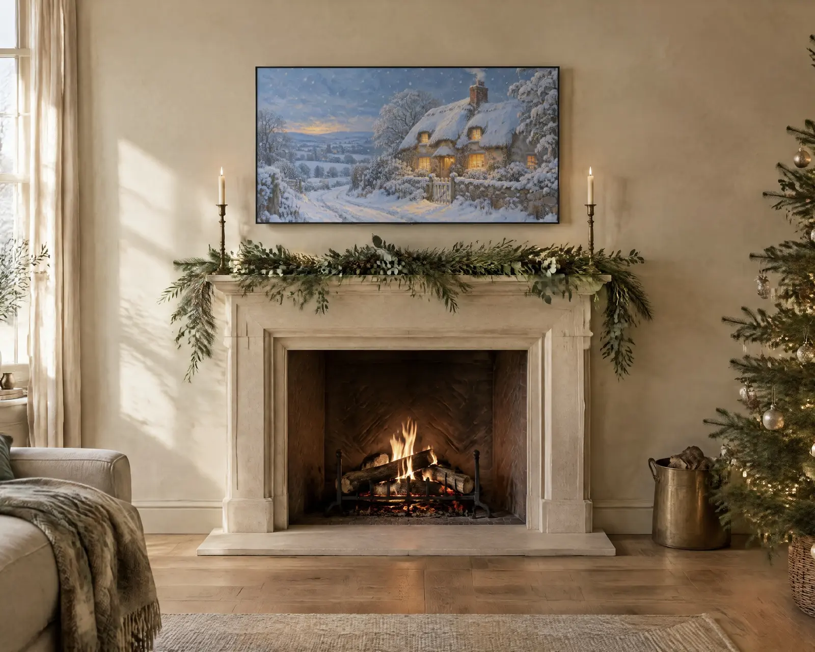 Winter Frame TV Art Set of 7, shown in a second room