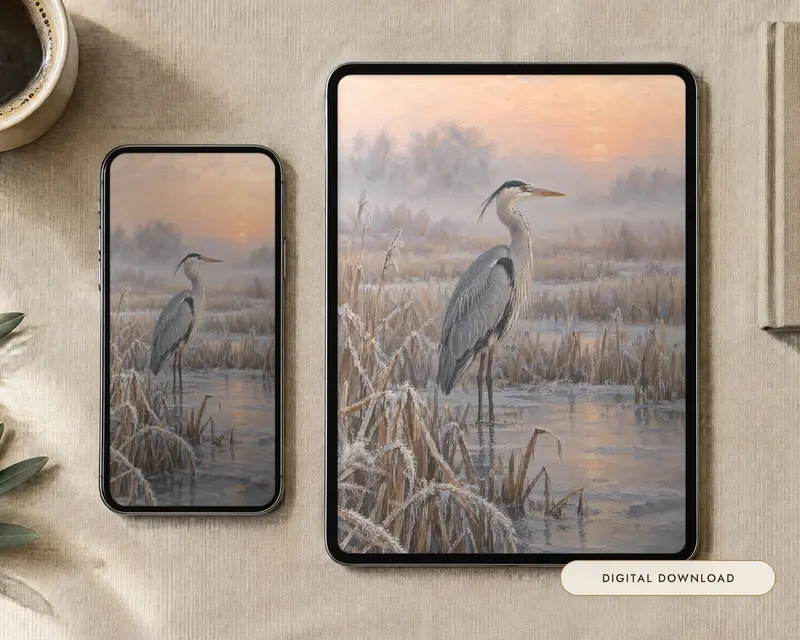 Winter Heron Wallpaper, shown in a room