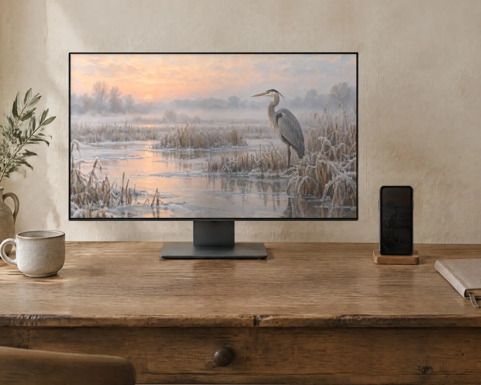 Winter Heron Wallpaper, shown in a second room