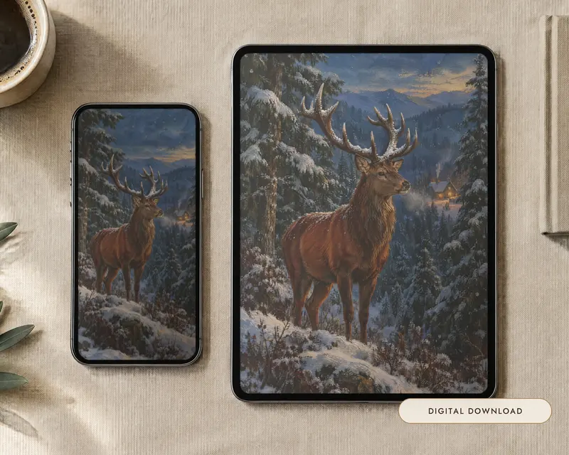 Winter Stag Wallpaper, shown in a room