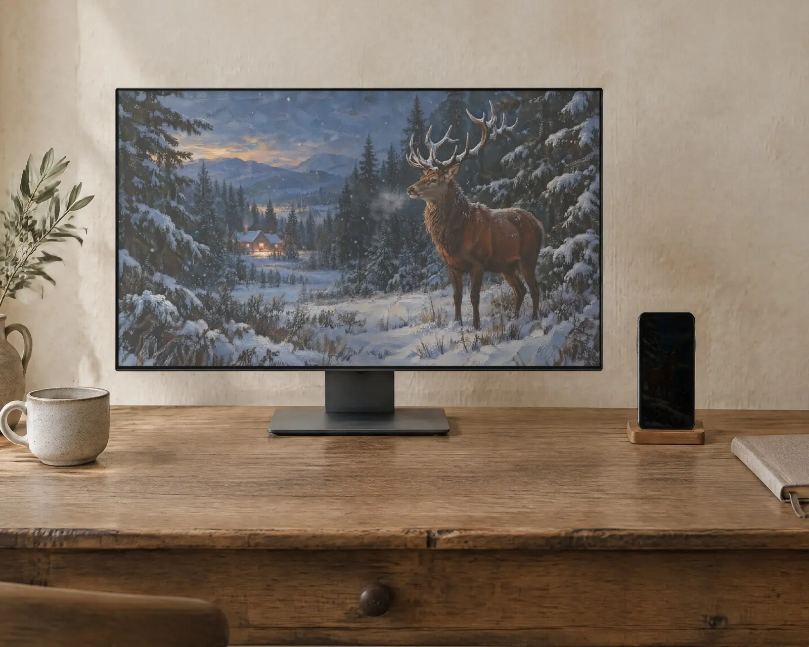 Winter Stag Wallpaper, shown in a second room